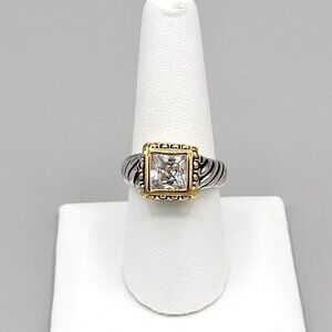 18KGE Electroplated Womens Ring Cubic Zirconia Center Braided Rope Frame 8 3/4